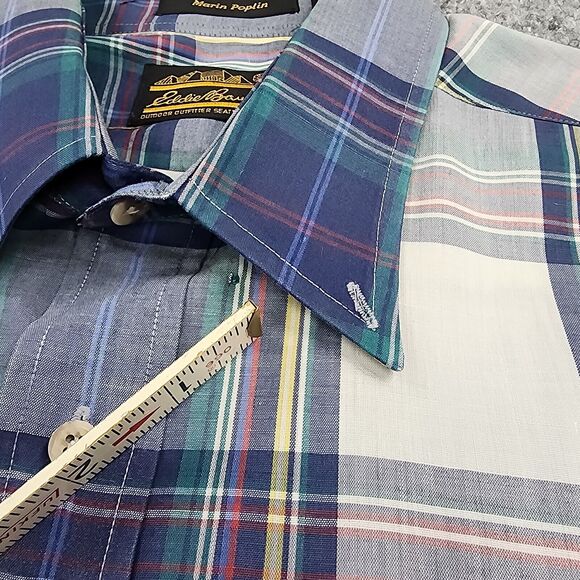 Eddie Bauer Shirt Mens Large Plaid Marin Poplin Long Sleeve Button Down VTG 90s - Picture 12 of 16